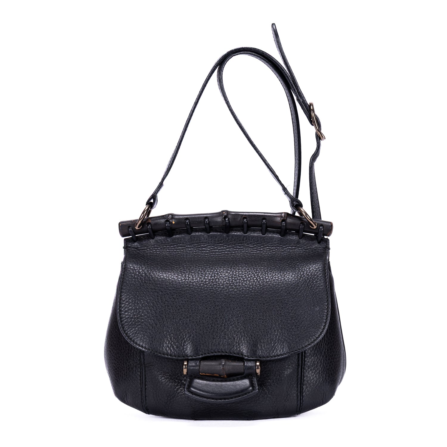 Shoulder Bag Bamboo Nouveau Fringe Small Crossbody Black Pebbled Calfskin Leather