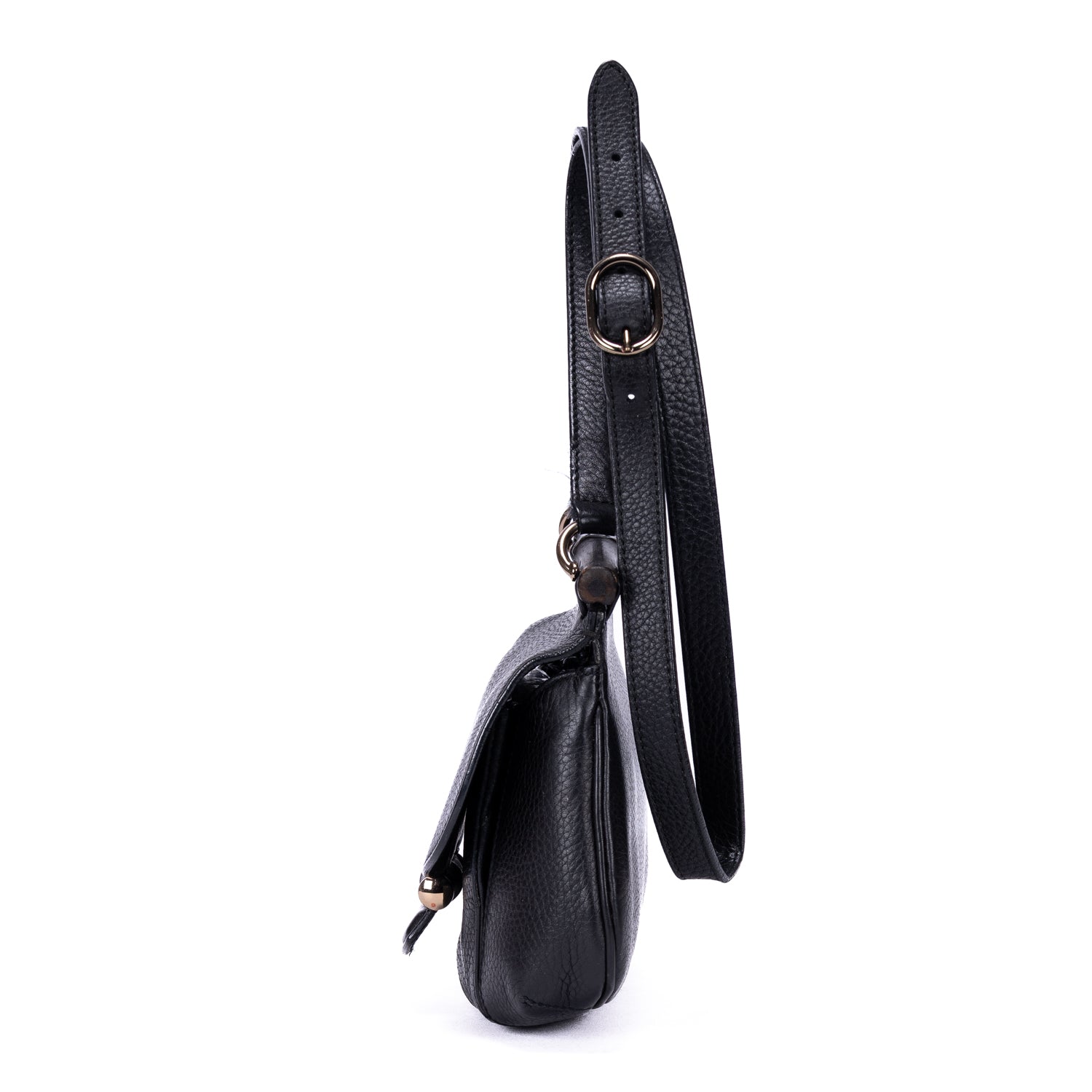 Shoulder Bag Bamboo Nouveau Fringe Small Crossbody Black Pebbled Calfskin Leather