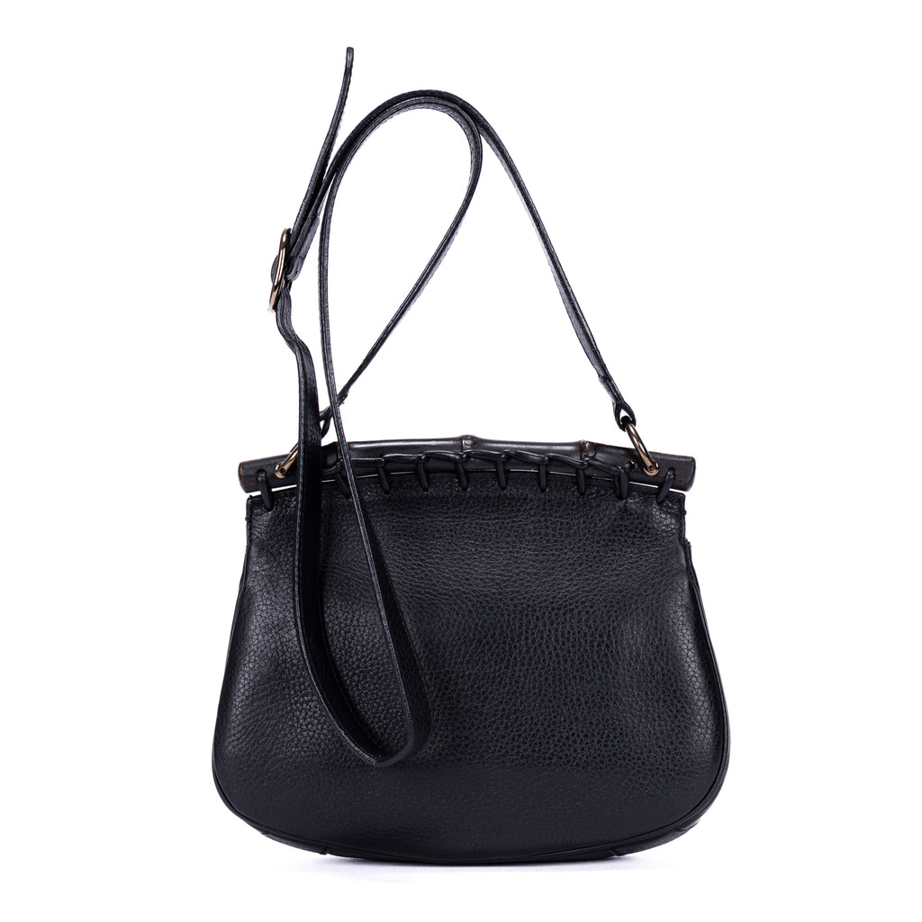 Bolso Bandolera Bamboo Nouveau Flecos Pequeño Piel Becerro Grabado Negro