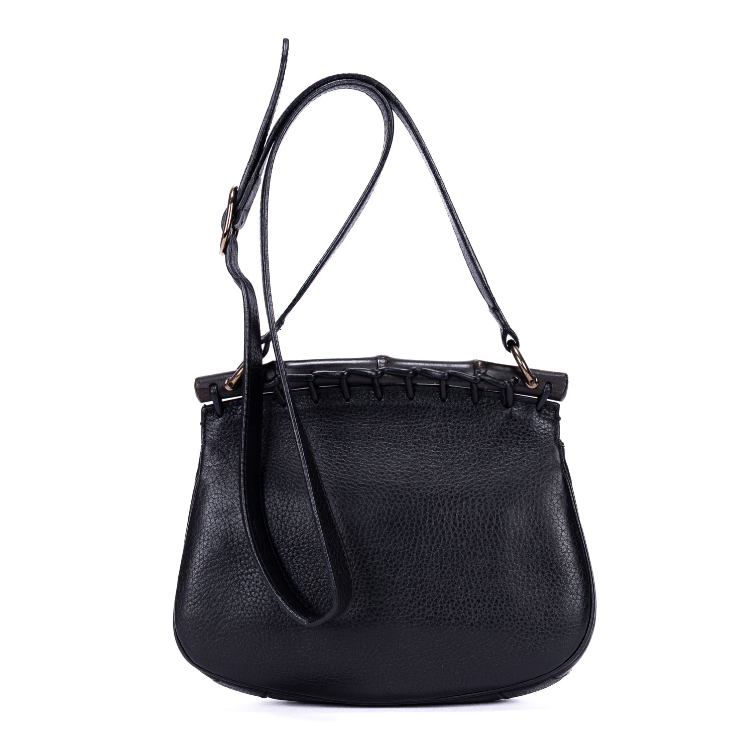 Shoulder Bag Bamboo Nouveau Fringe Small Crossbody Black Pebbled Calfskin Leather