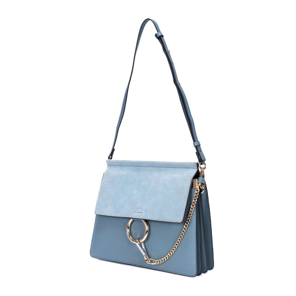 Bolso de hombro Faye mediano de piel de becerro azul