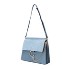 Bolso de hombro Faye mediano de piel de becerro azul