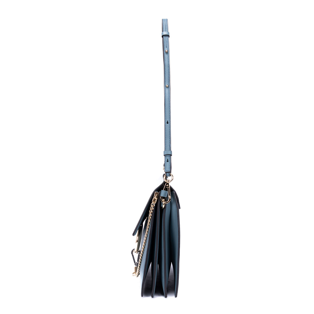 Bolso de hombro Faye mediano de piel de becerro azul
