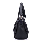 Bolso de Hombro Bolsillo Frontal Asa Doble Tote de Cuero Vitello Phenix Negro