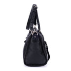 Bolso de Hombro Bolsillo Frontal Asa Doble Tote de Cuero Vitello Phenix Negro