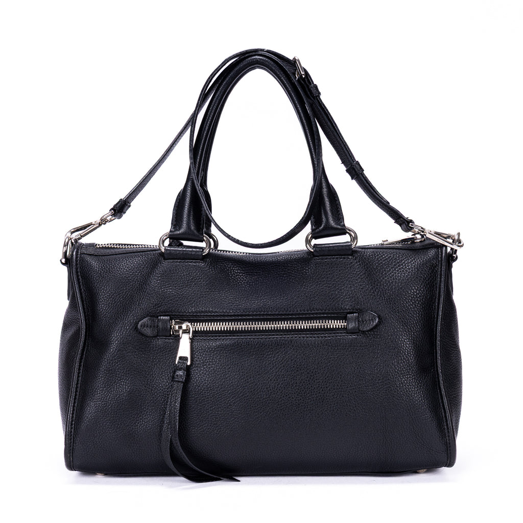 Bolso de Hombro Bolsillo Frontal Asa Doble Tote de Cuero Vitello Phenix Negro