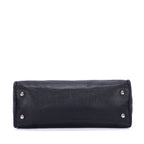 Bolso de Hombro Bolsillo Frontal Asa Doble Tote de Cuero Vitello Phenix Negro