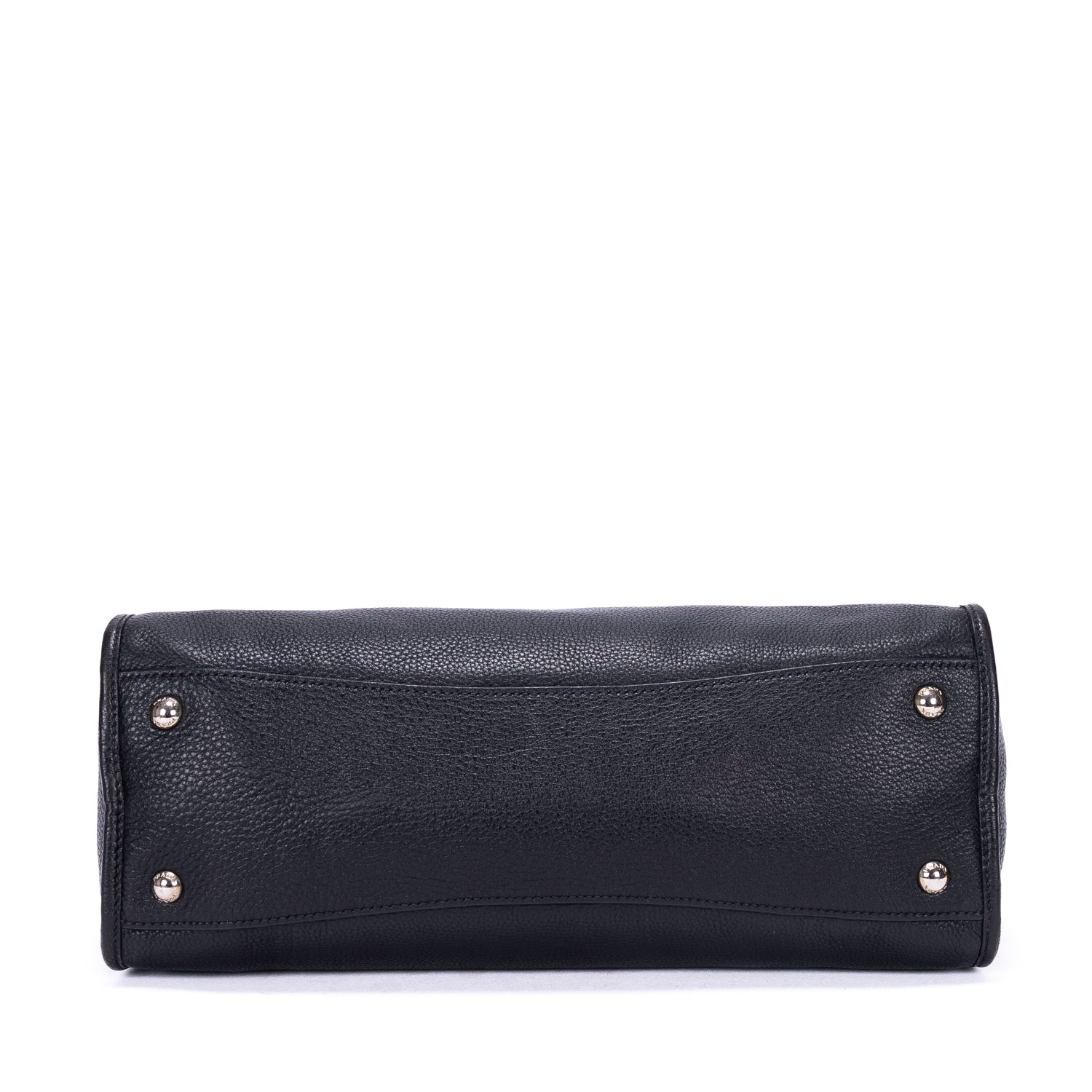 Bolso de Hombro Bolsillo Frontal Asa Doble Tote de Cuero Vitello Phenix Negro