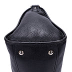 Bolso de Hombro Bolsillo Frontal Asa Doble Tote de Cuero Vitello Phenix Negro