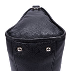 Bolso de Hombro Bolsillo Frontal Asa Doble Tote de Cuero Vitello Phenix Negro