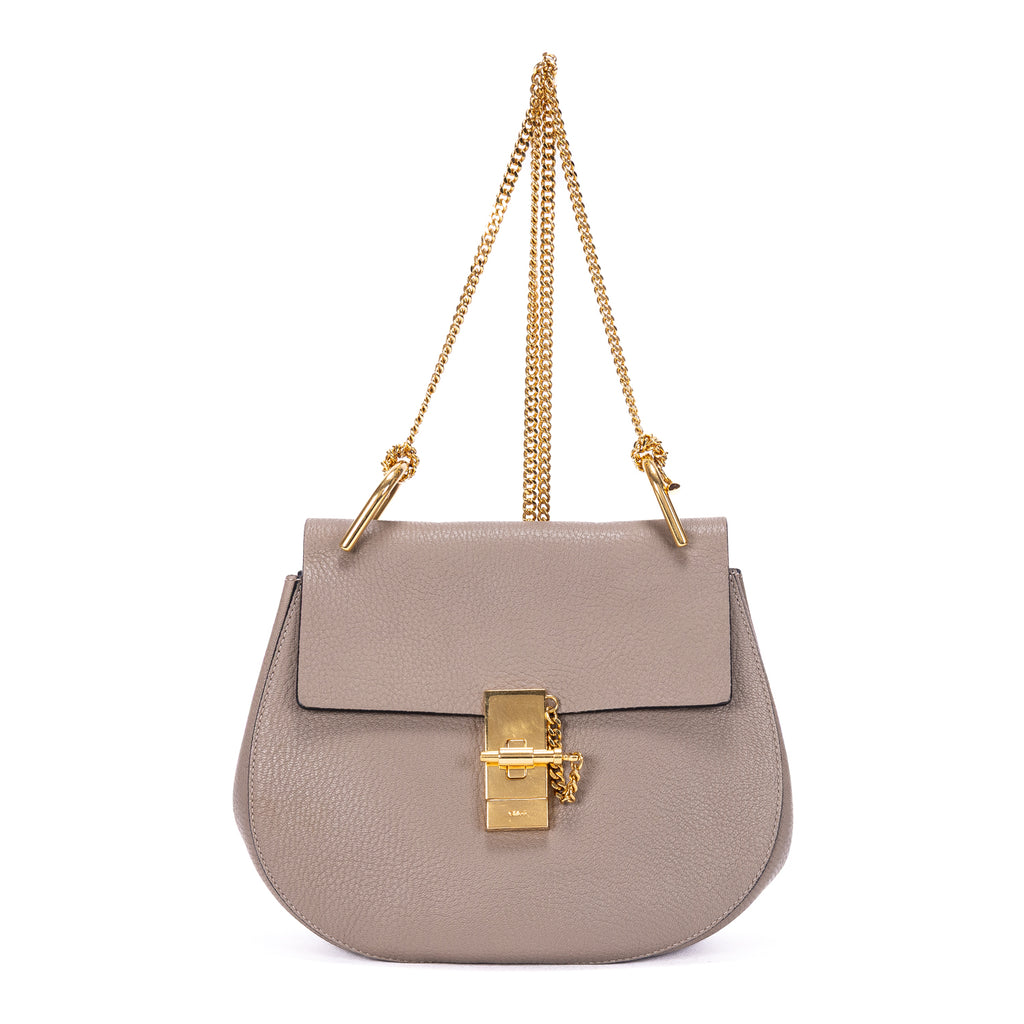 Sac porté épaule Drew petit modèle en cuir de veau grainé taupe