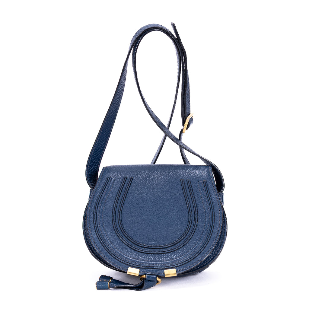 Bandolera pequeña Marcie Saddle Pequeña Cuero granulado azul marino