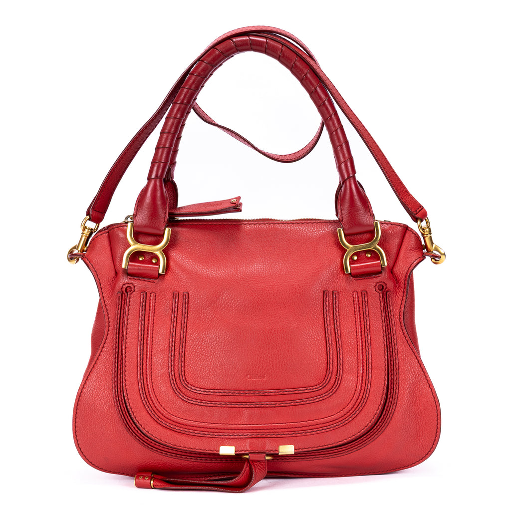 Bolso de hombro mediano Marcie Saddle Piel de becerro granulada roja