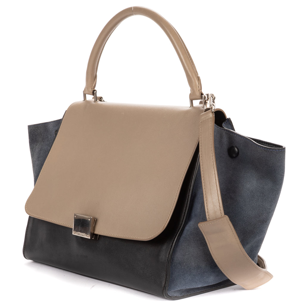 Shoulder Bag Tricolor Trapeze Medium Grey Calfskin Leather