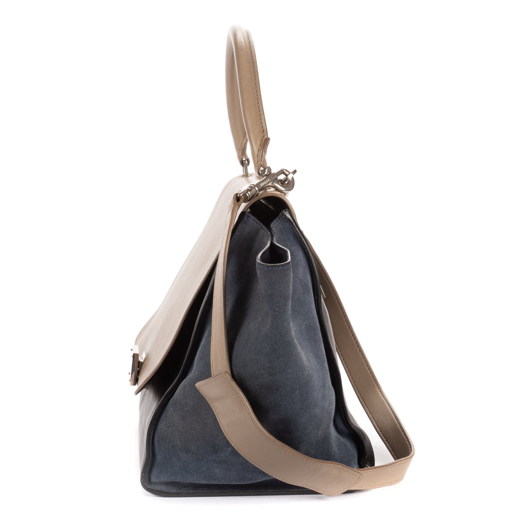 Shoulder Bag Tricolor Trapeze Medium Grey Calfskin Leather