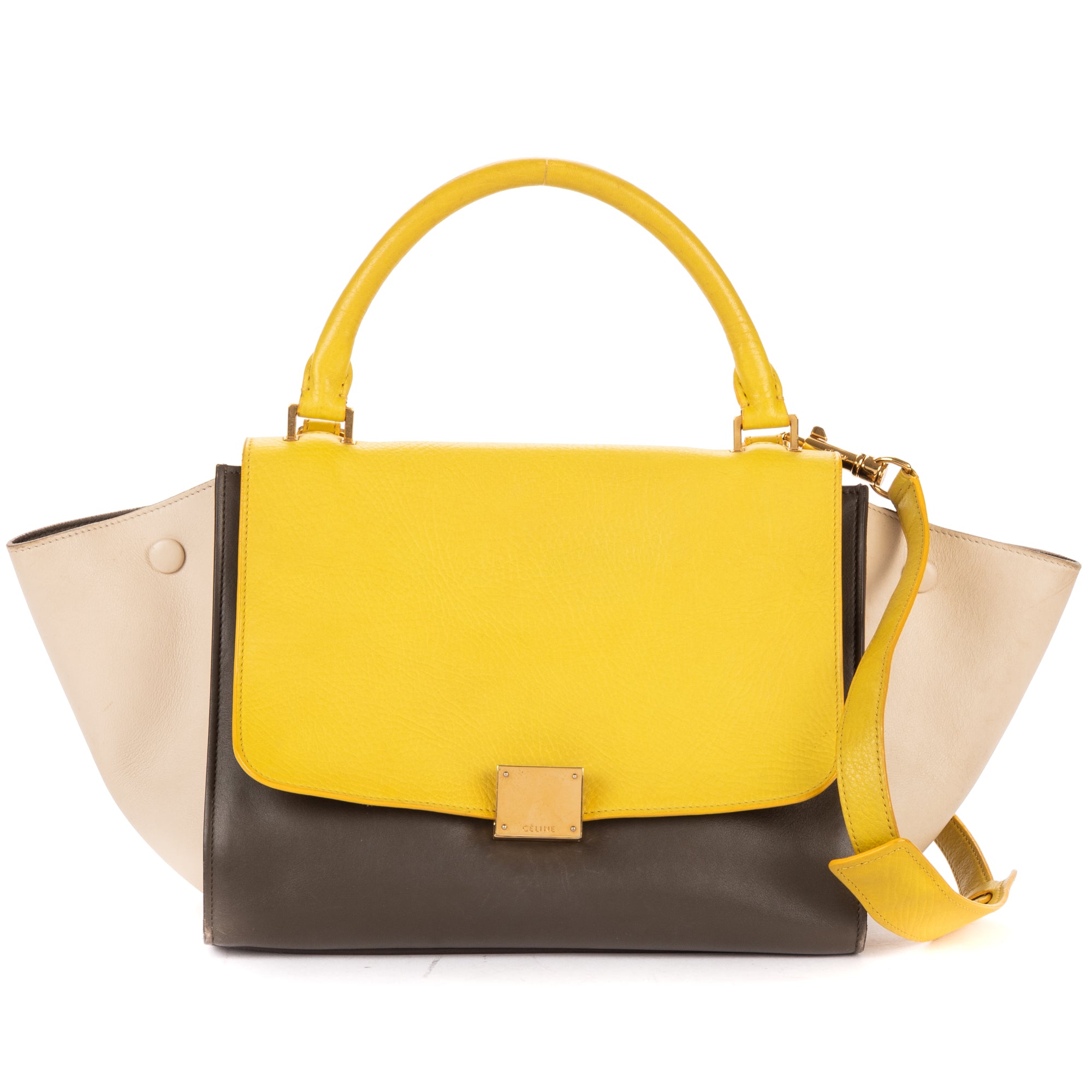 Shoulder Bag Tricolor Trapeze Small Grey Calfskin Leather