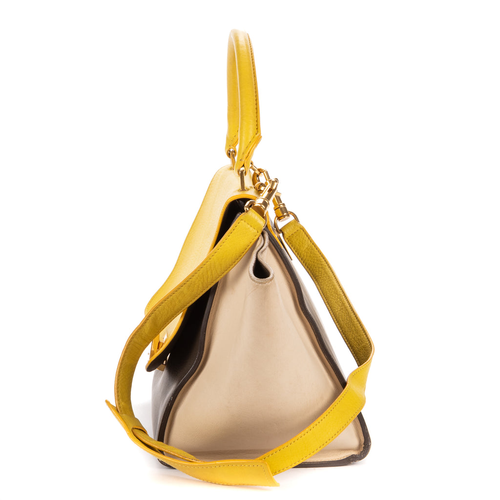Shoulder Bag Tricolor Trapeze Small Grey Calfskin Leather