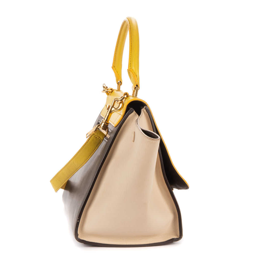 Shoulder Bag Tricolor Trapeze Small Grey Calfskin Leather