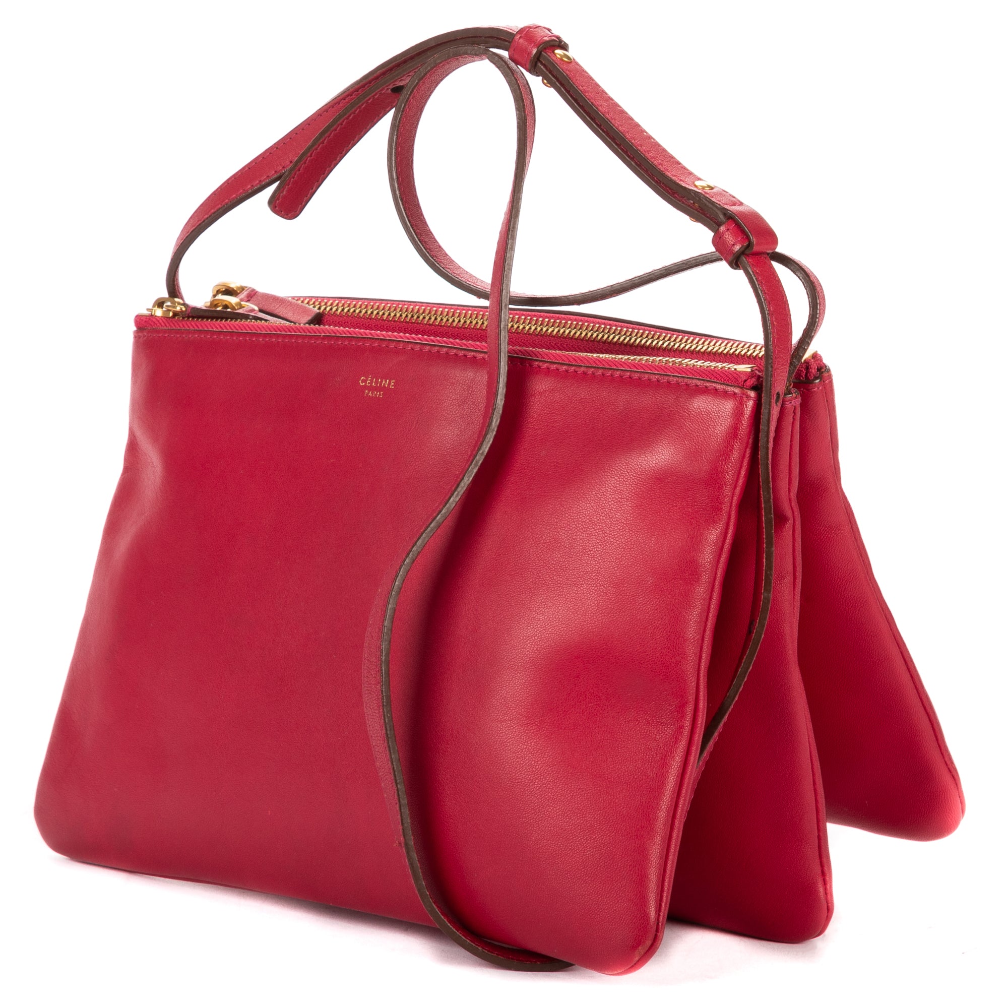 Shoulder Bag Trio crossbody Red Lambskin Leather