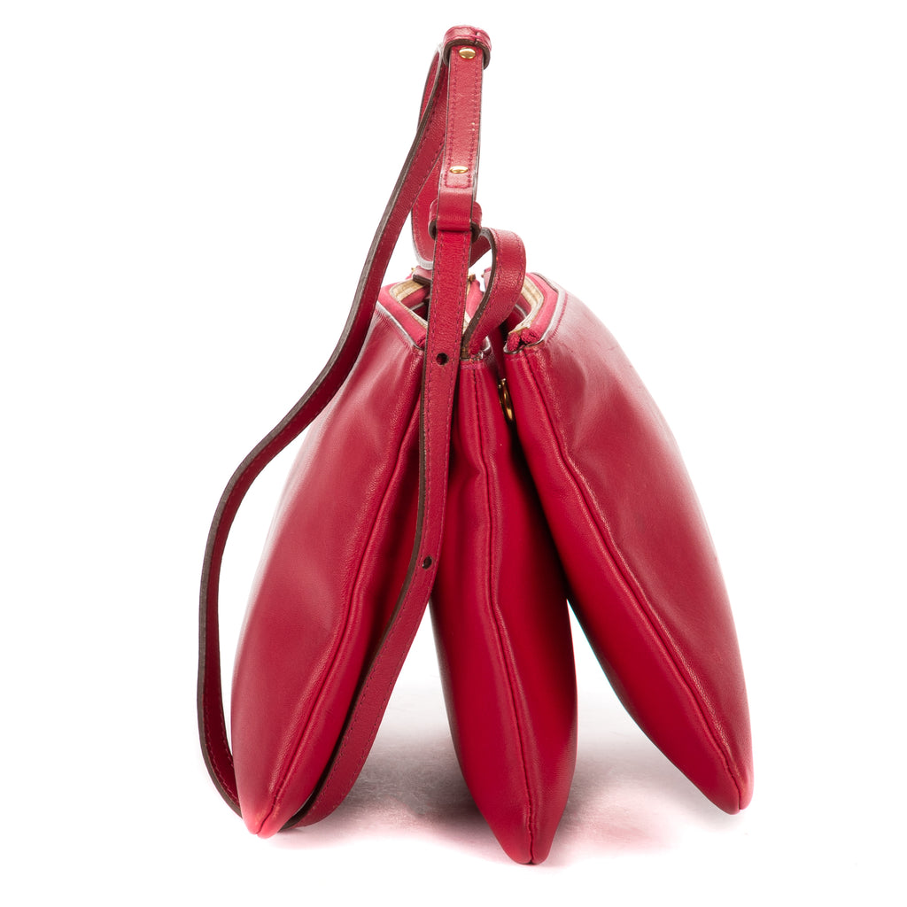 Shoulder Bag Trio crossbody Red Lambskin Leather