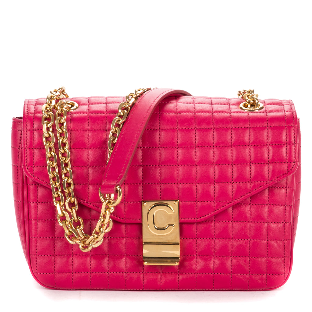 Shoulder Bag C Flap Crossbody Pink Quilted Leather