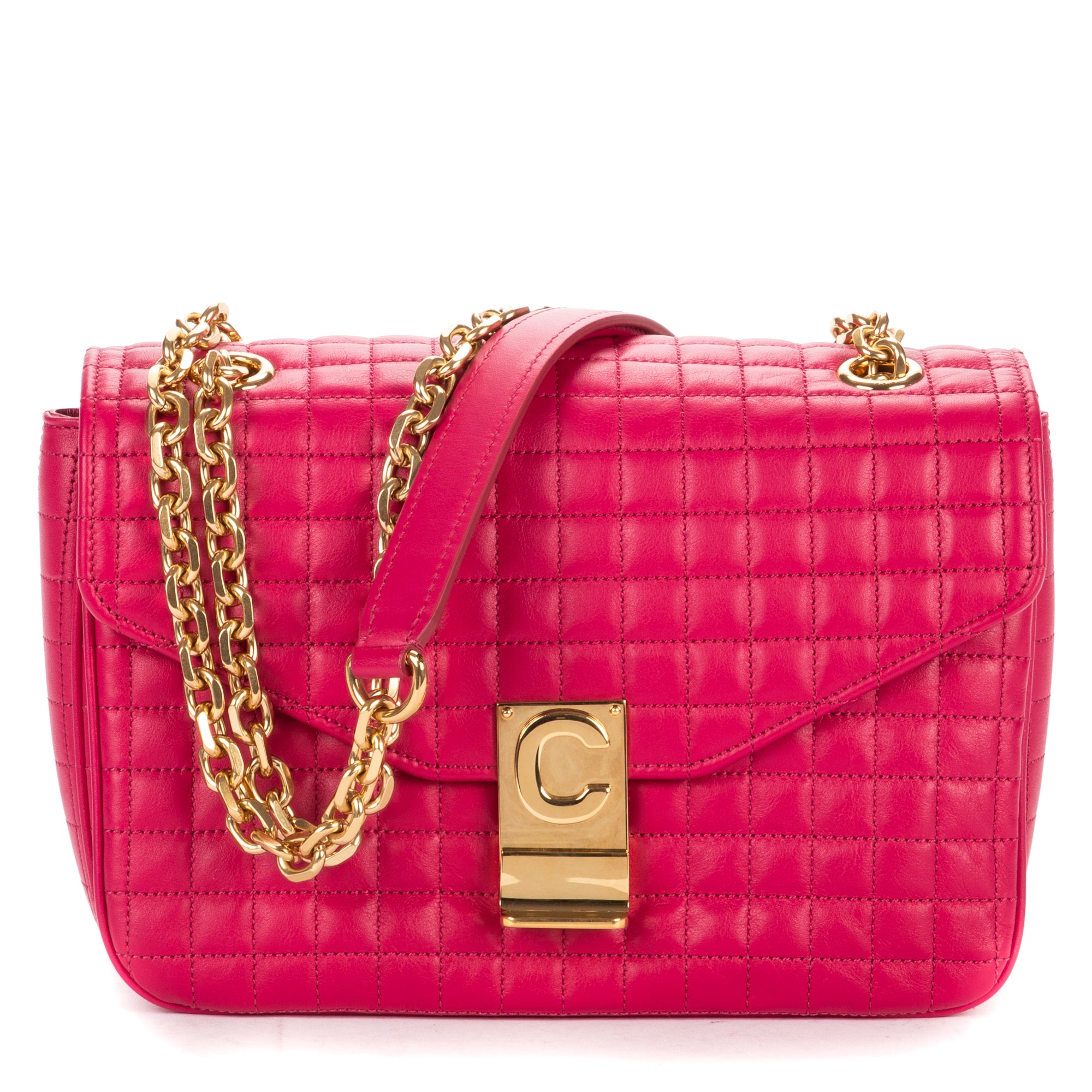 Shoulder Bag C Flap Crossbody Pink Quilted Leather