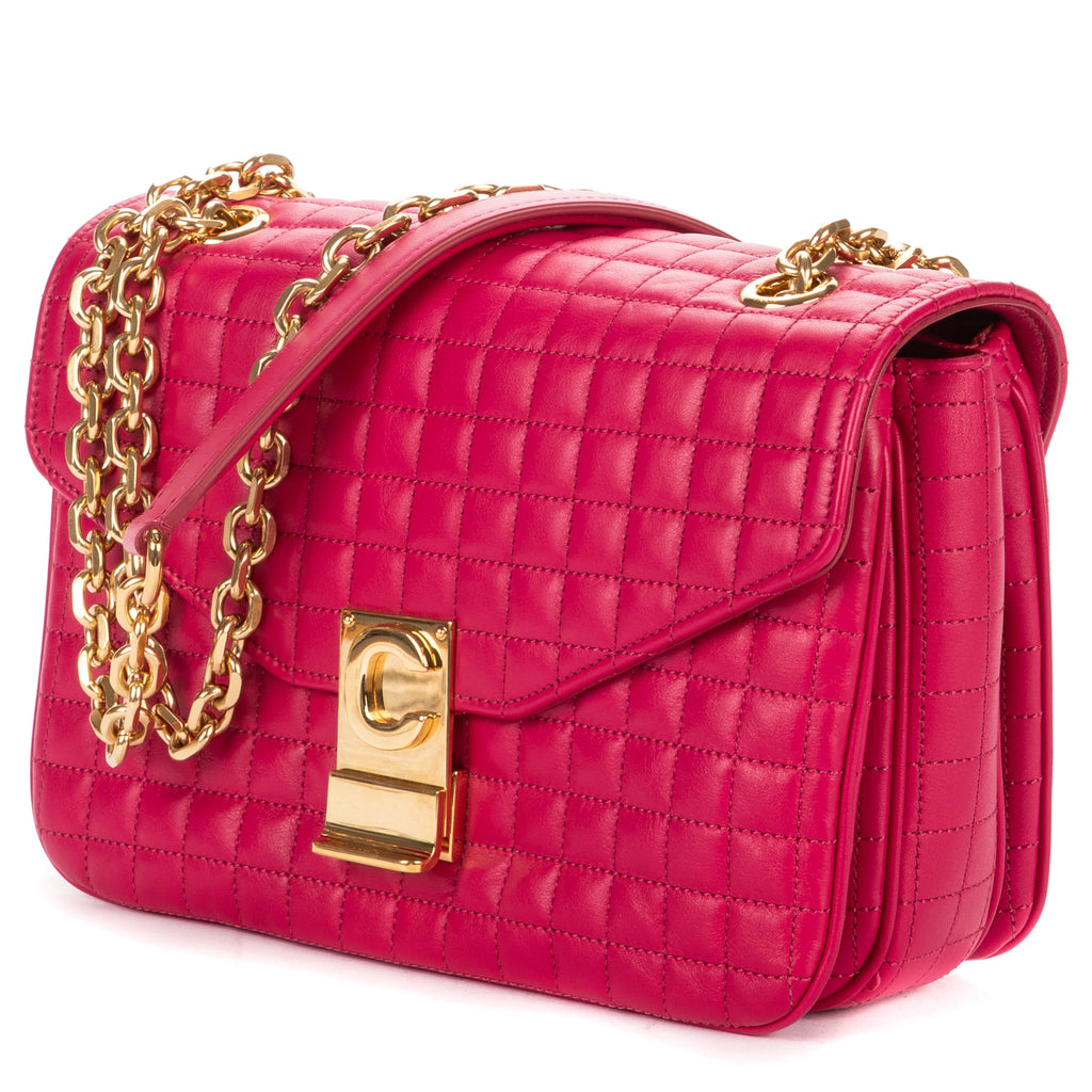 Shoulder Bag C Flap Crossbody Pink Quilted Leather