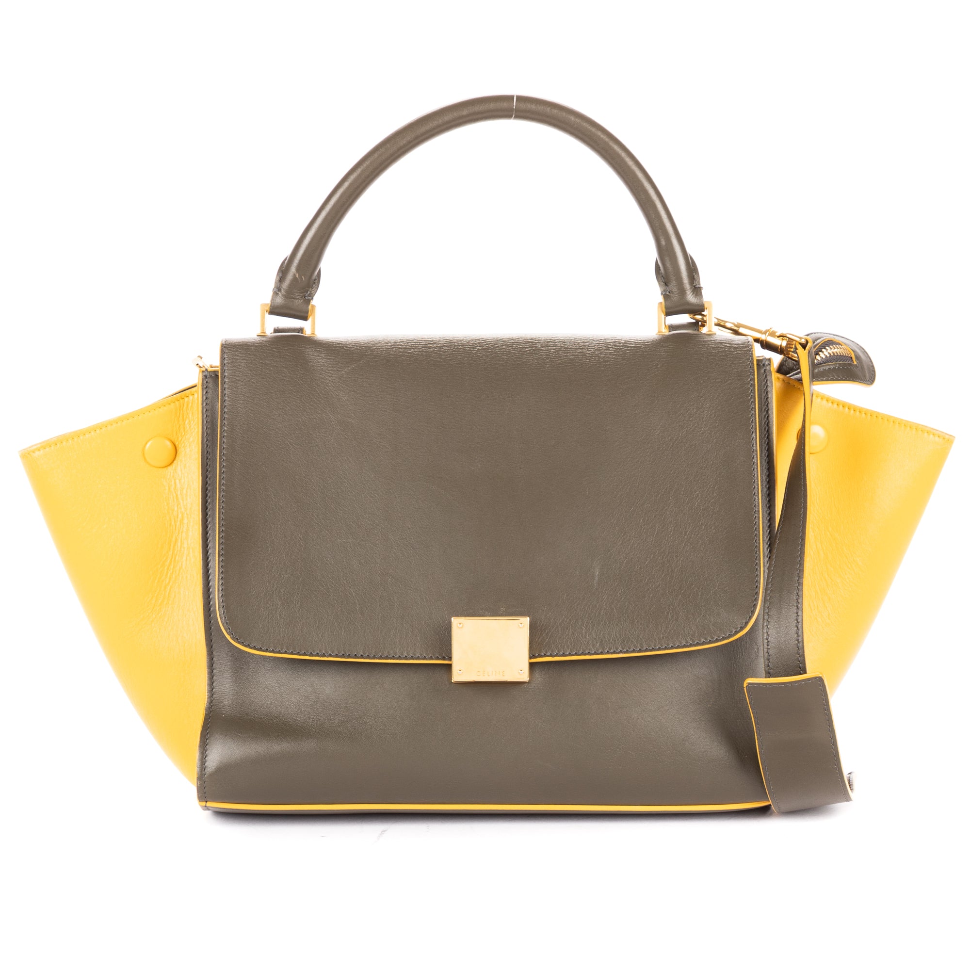 Shoulder Bag Trapeze Small Khaki Calfskin Leather