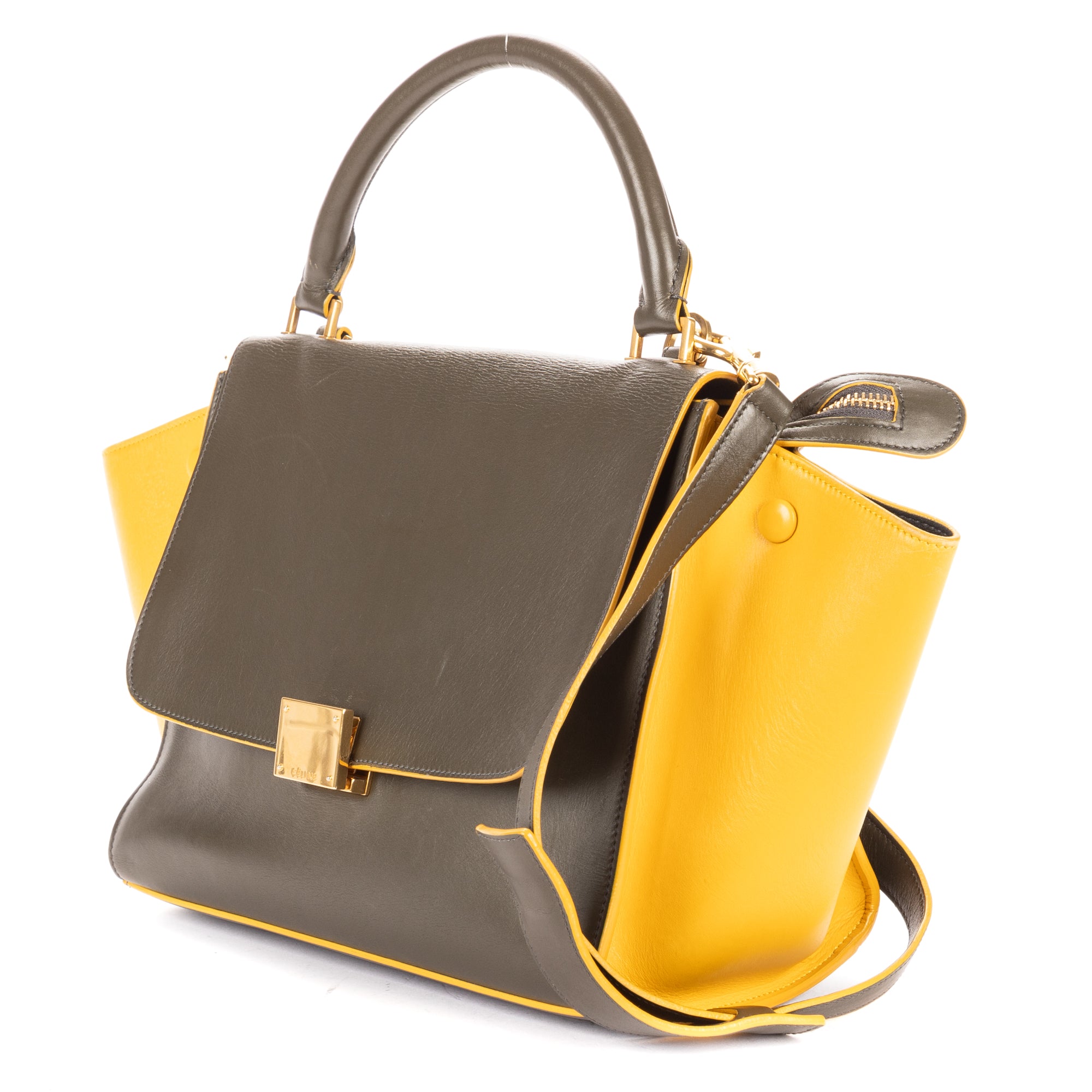 Shoulder Bag Trapeze Small Khaki Calfskin Leather