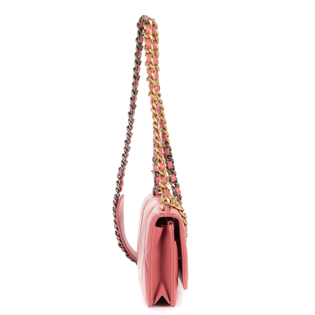 Shoulder Bag Wallet on Chain 19 Pink Large Quilted Leather