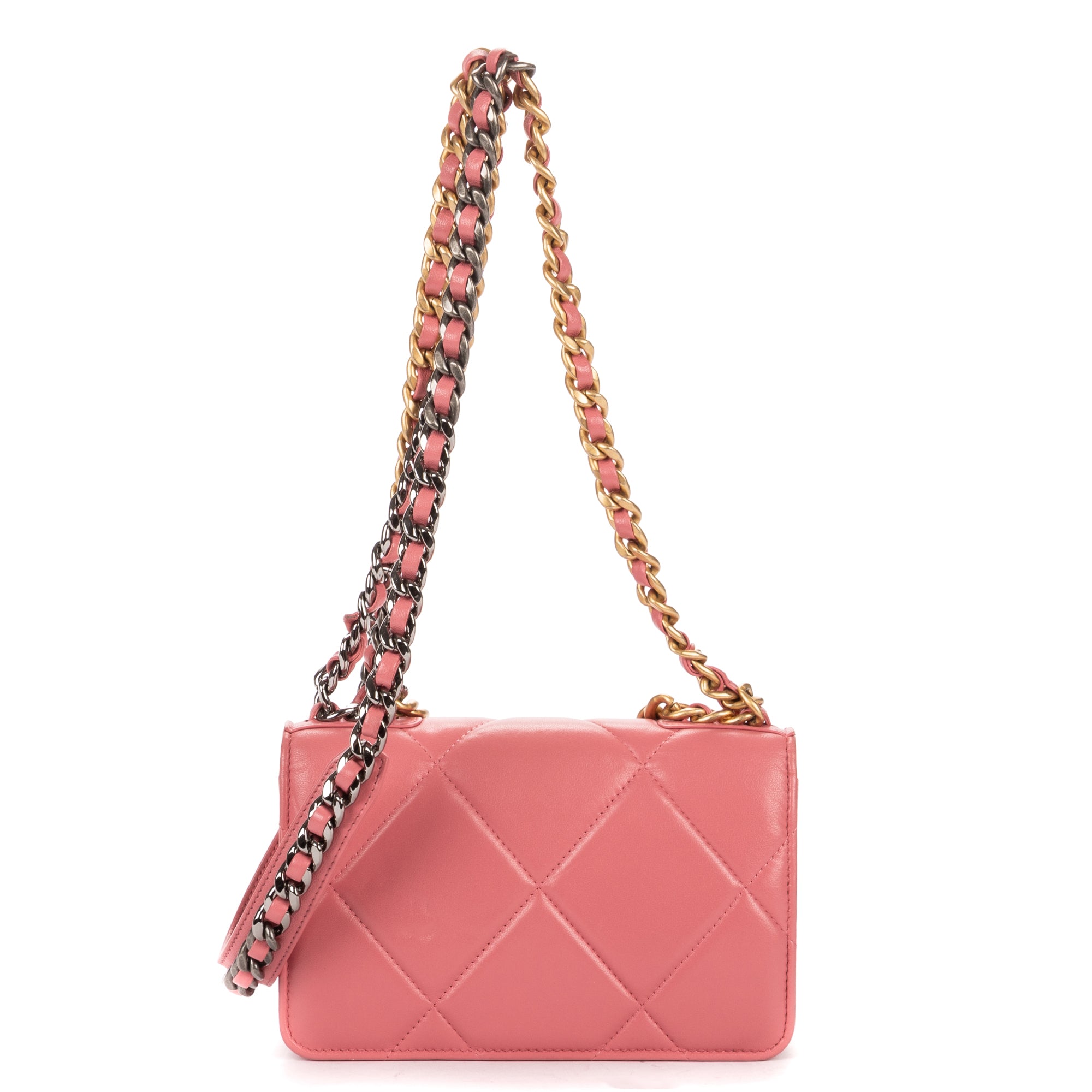 Shoulder Bag Wallet on Chain 19 Pink Large Quilted Leather