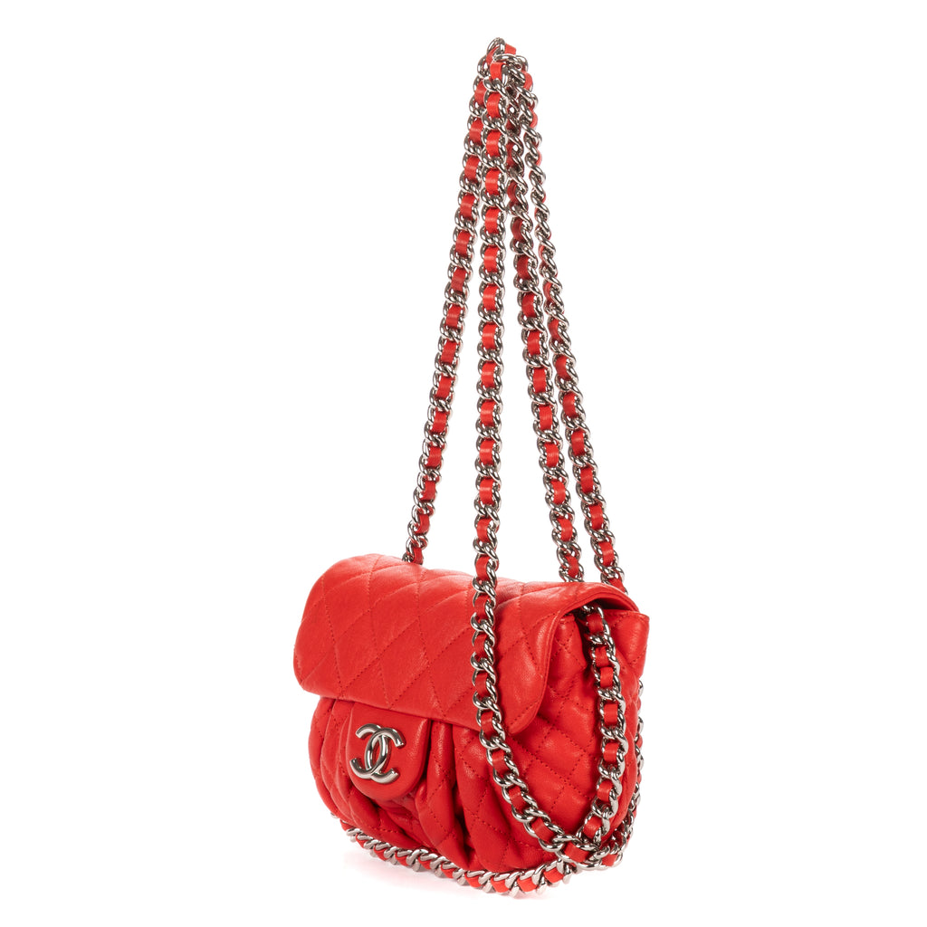 Shoulder Bag Chain Around Flap Small Red Quilted Lambskin Leather