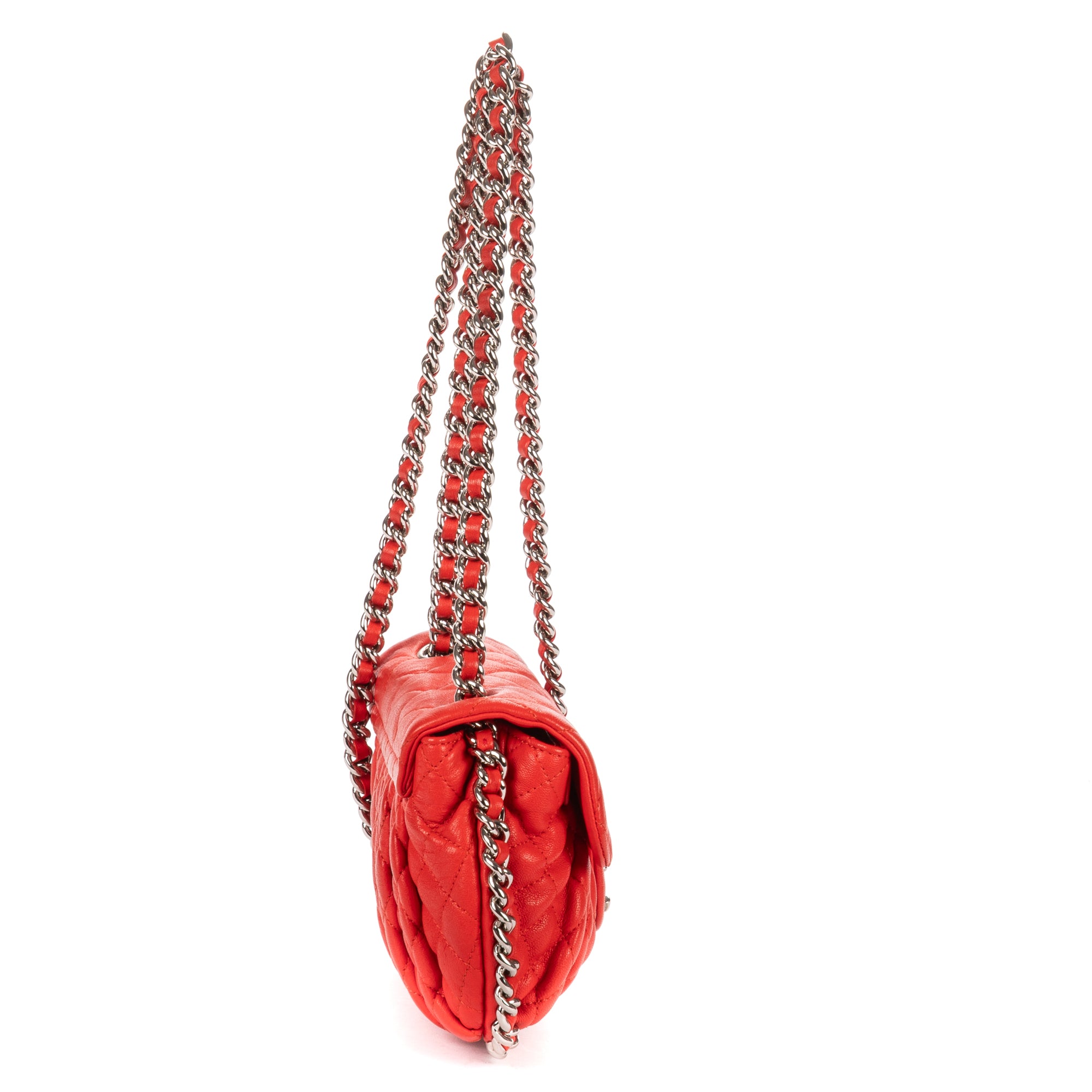 Shoulder Bag Chain Around Flap Small Red Quilted Lambskin Leather