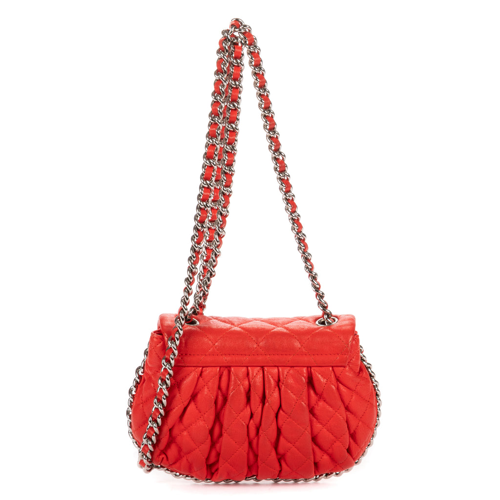 Shoulder Bag Chain Around Flap Small Red Quilted Lambskin Leather