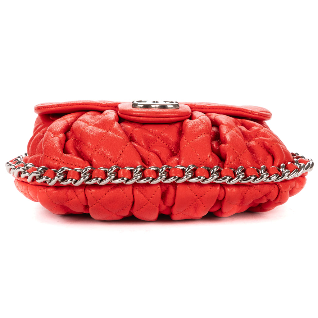 Shoulder Bag Chain Around Flap Small Red Quilted Lambskin Leather