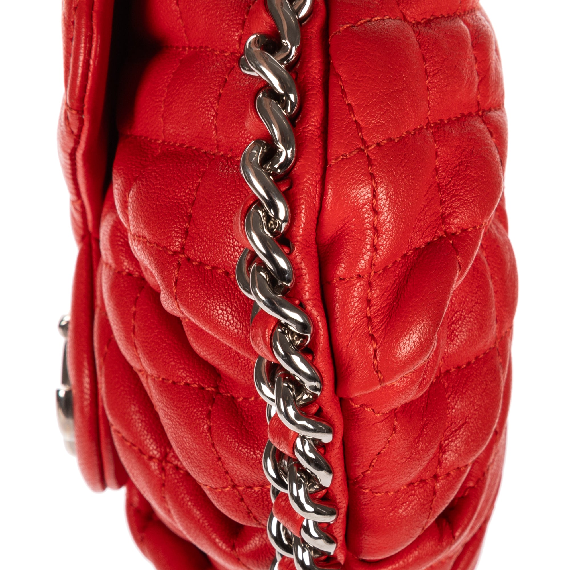 Shoulder Bag Chain Around Flap Small Red Quilted Lambskin Leather