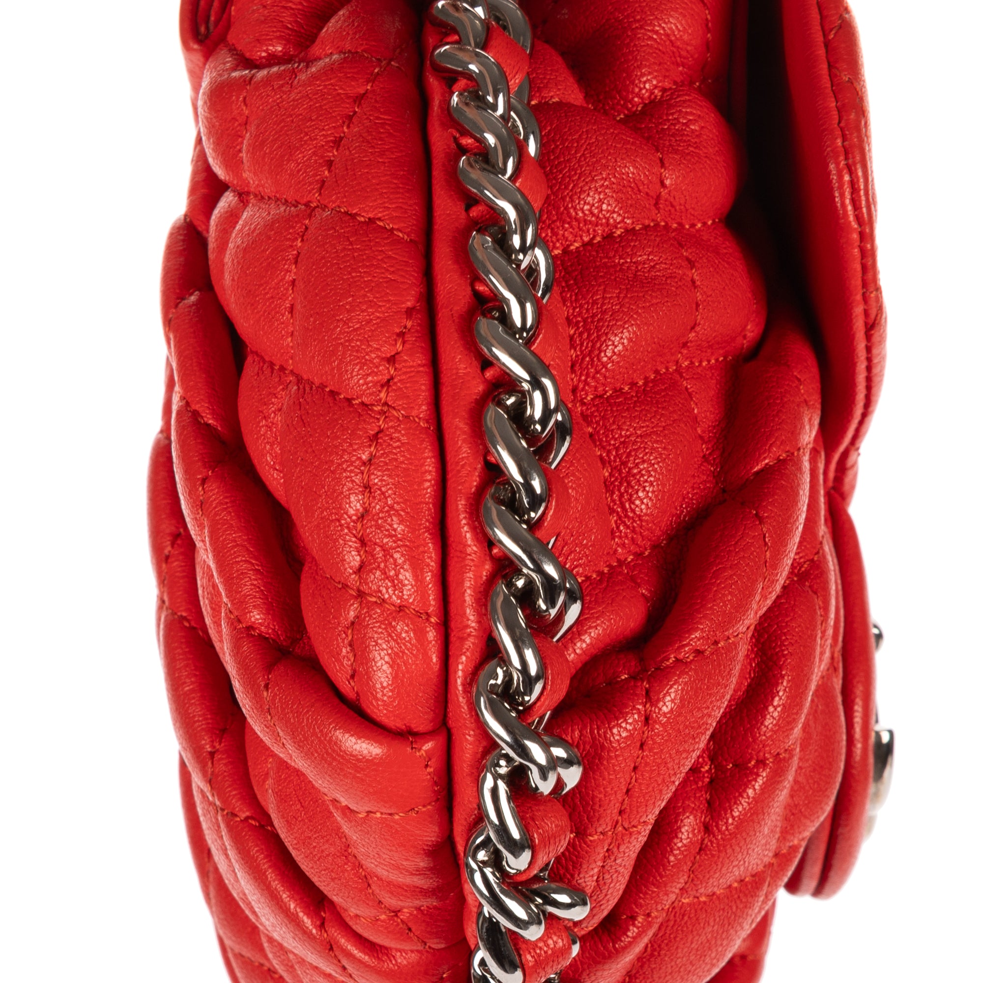 Shoulder Bag Chain Around Flap Small Red Quilted Lambskin Leather