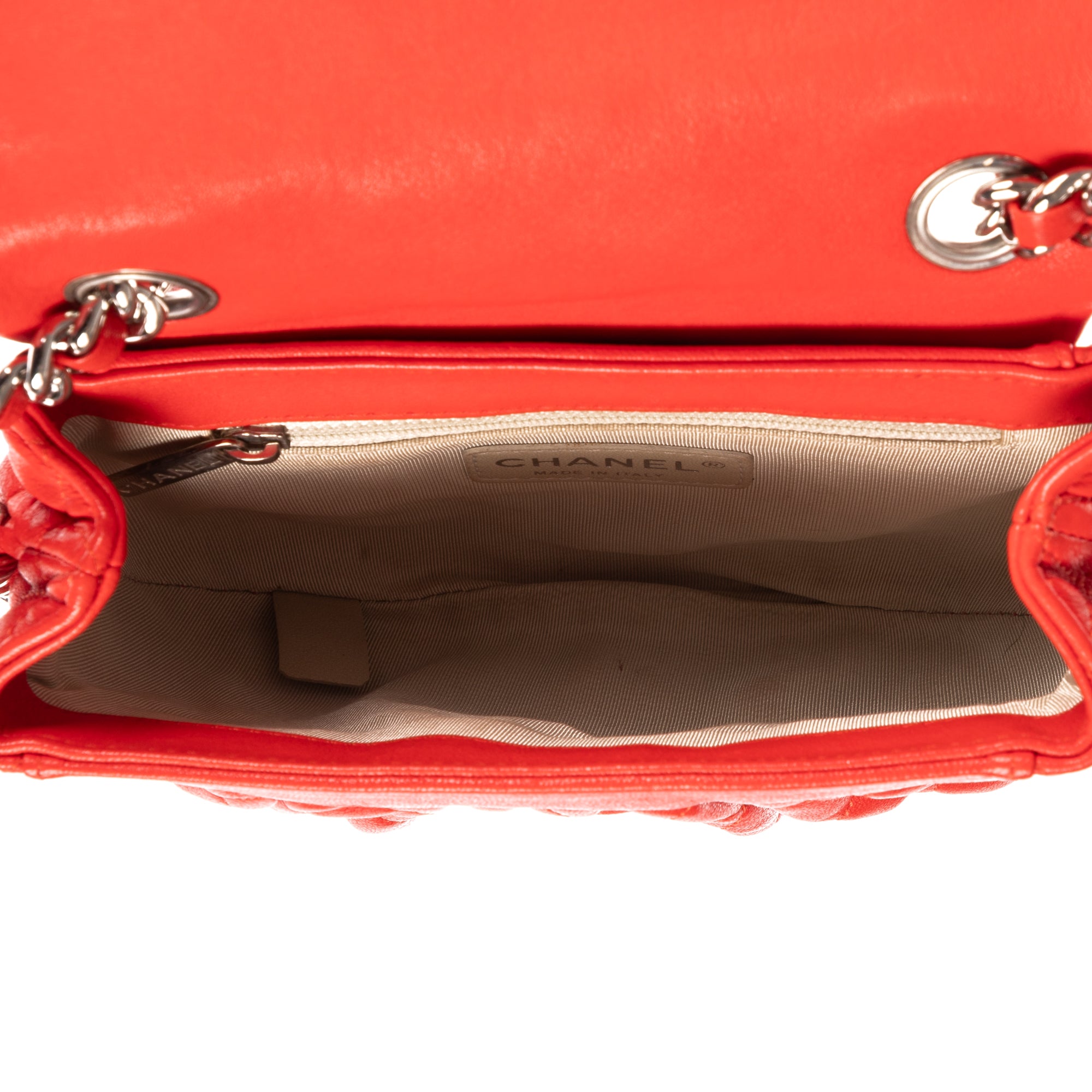 Shoulder Bag Chain Around Flap Small Red Quilted Lambskin Leather