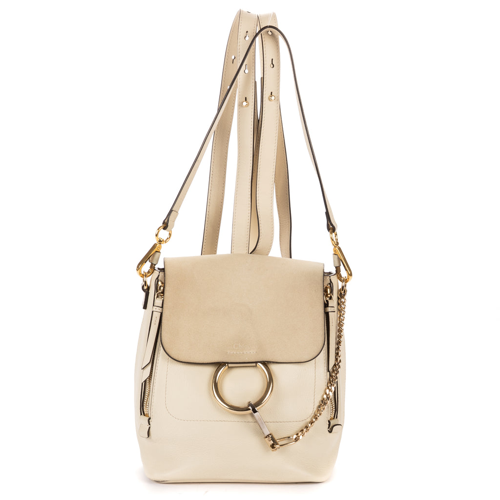 Backpack Faye Small Ivory Pebbled Calfskin Leather
