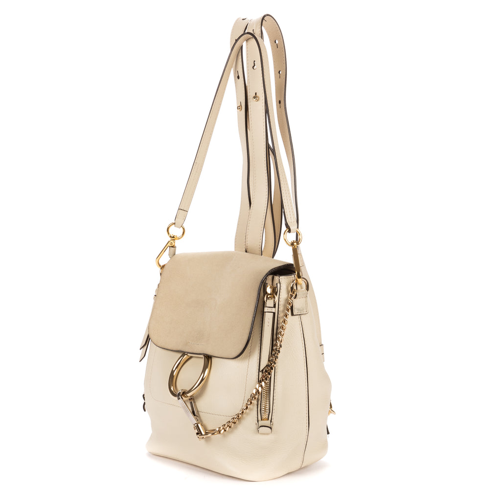 Backpack Faye Small Ivory Pebbled Calfskin Leather