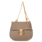 Shoulder Bag Drew Small Grey Grained Calfskin Leather