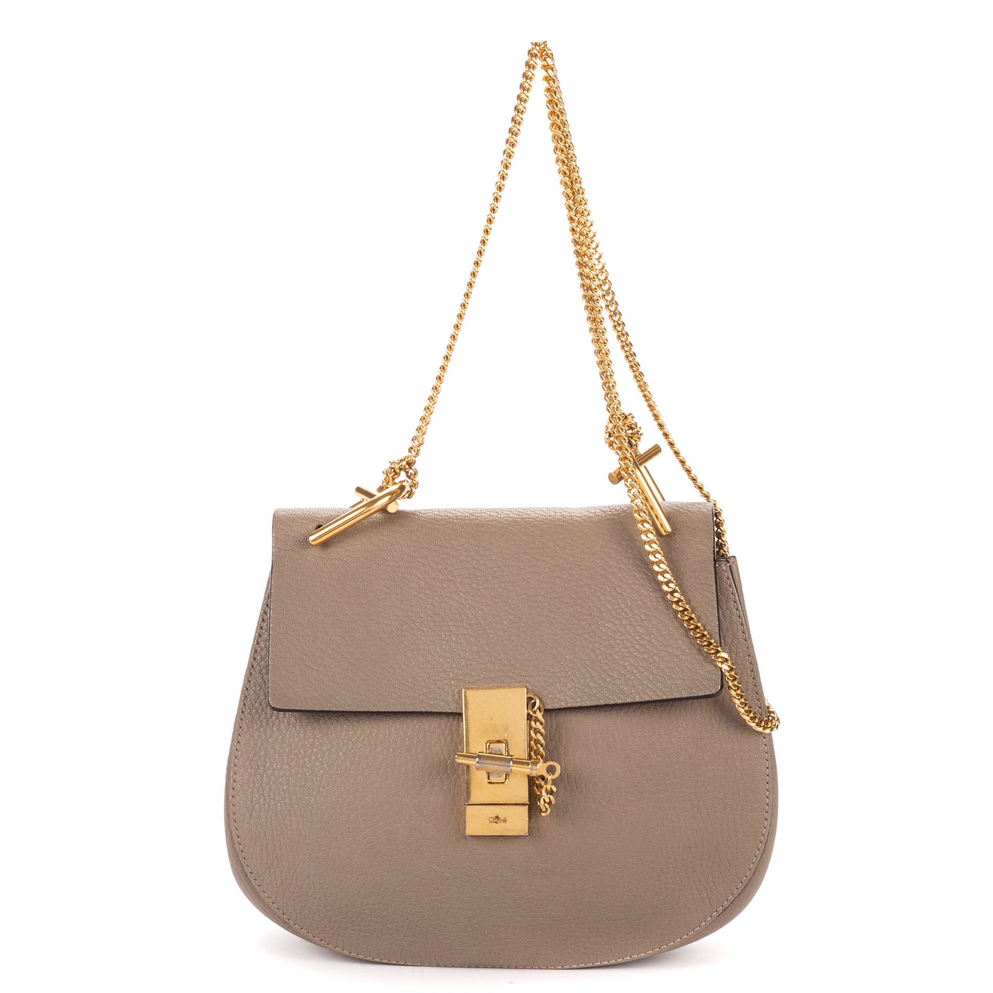 Shoulder Bag Drew Small Grey Grained Calfskin Leather
