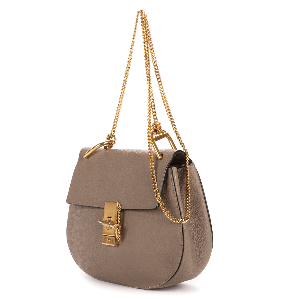 Shoulder Bag Drew Small Grey Grained Calfskin Leather