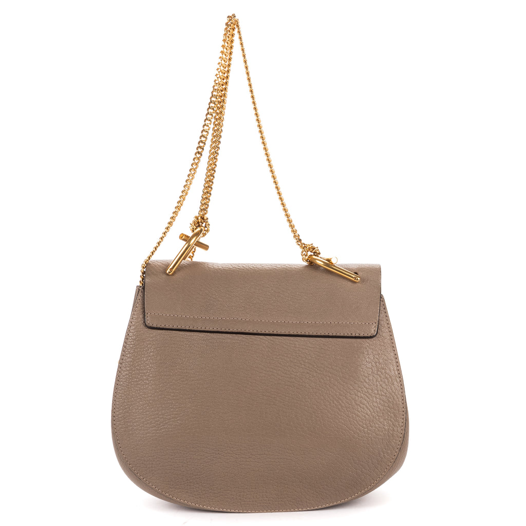 Shoulder Bag Drew Small Grey Grained Calfskin Leather