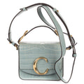 Shoulder Bag Mini C Crossbody Light Blue Crocodoile Embossed Calfskin Leather