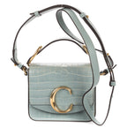 Shoulder Bag Mini C Crossbody Light Blue Crocodoile Embossed Calfskin Leather
