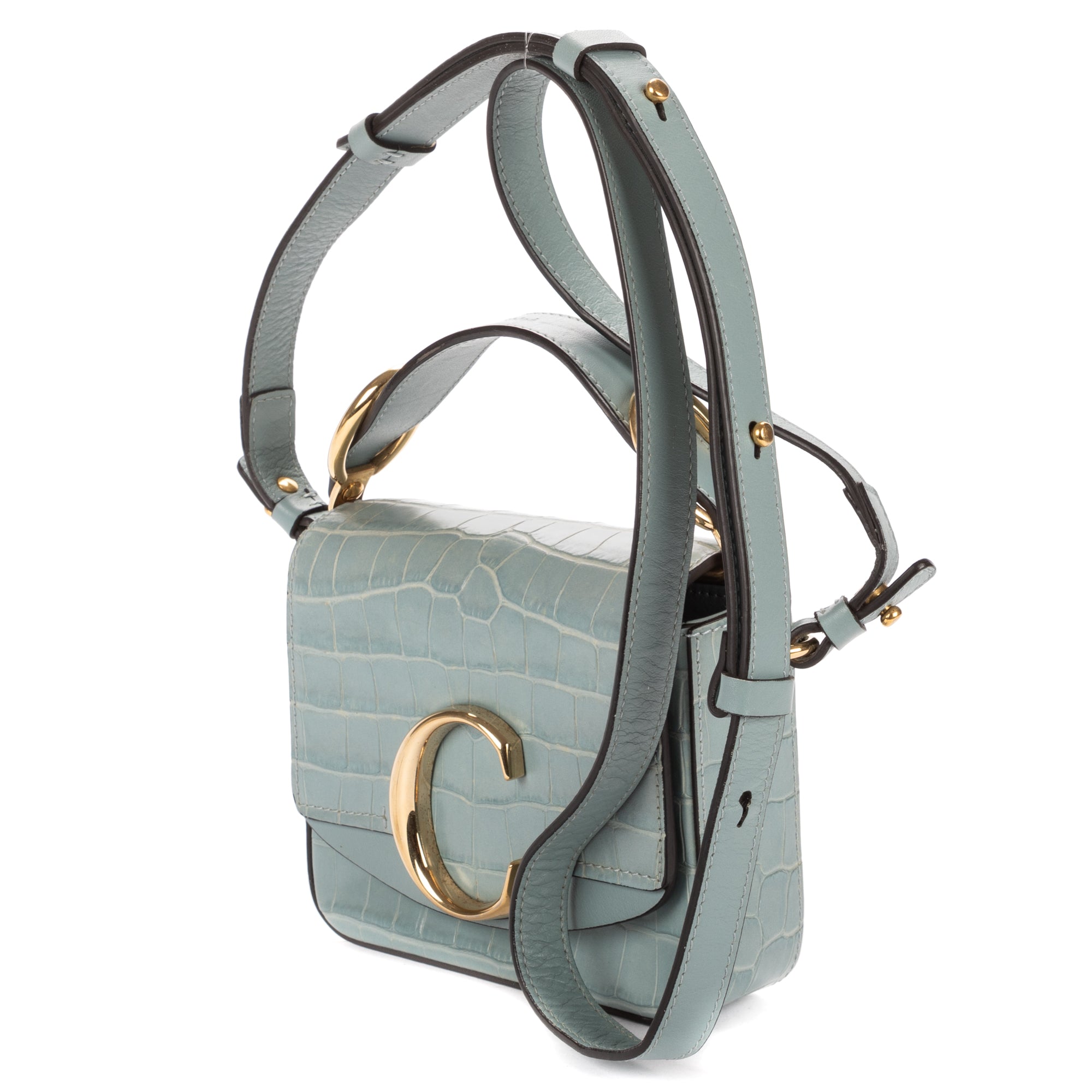Shoulder Bag Mini C Crossbody Light Blue Crocodoile Embossed Calfskin Leather