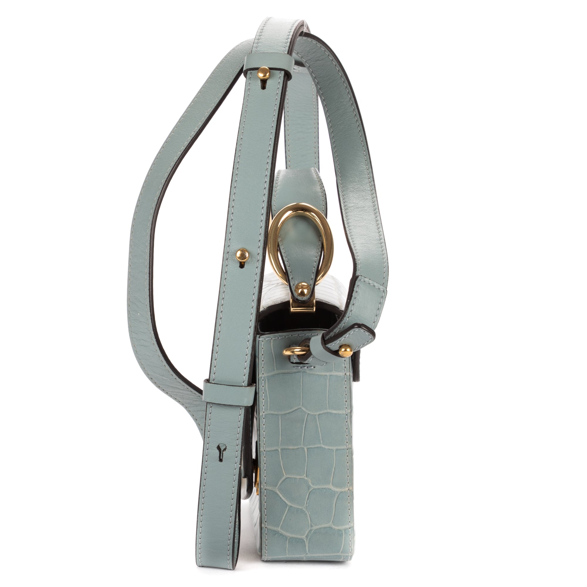 Shoulder Bag Mini C Crossbody Light Blue Crocodoile Embossed Calfskin Leather