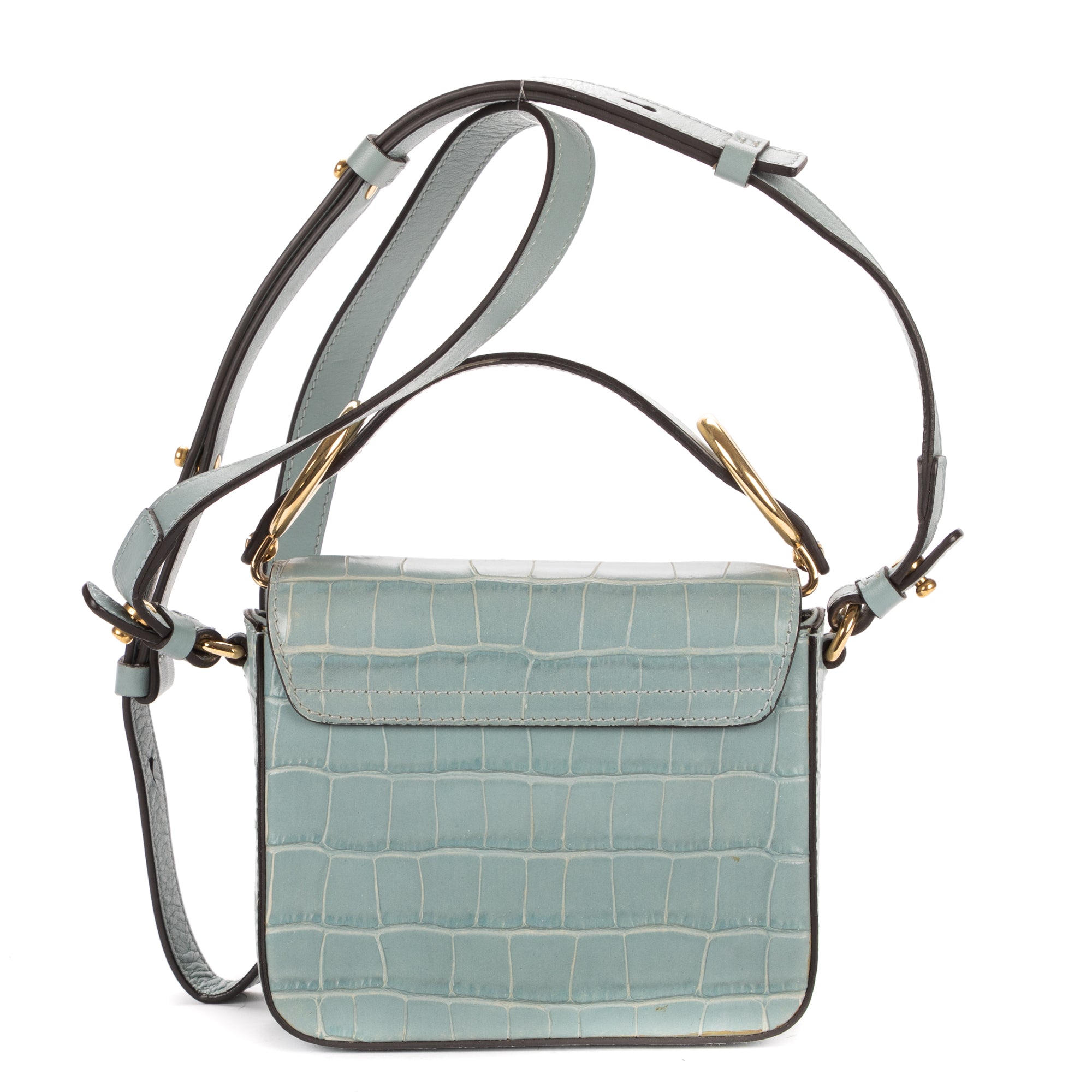 Shoulder Bag Mini C Crossbody Light Blue Crocodoile Embossed Calfskin Leather