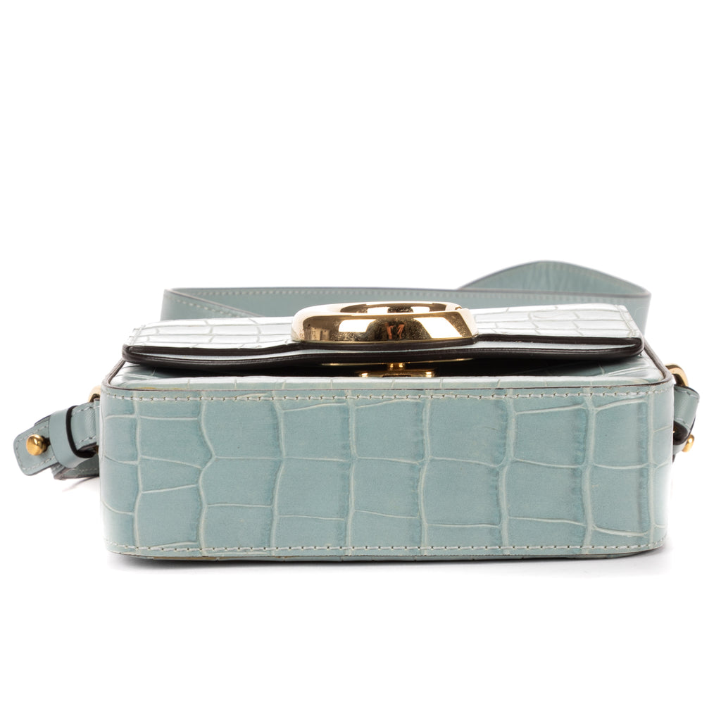 Shoulder Bag Mini C Crossbody Light Blue Crocodoile Embossed Calfskin Leather